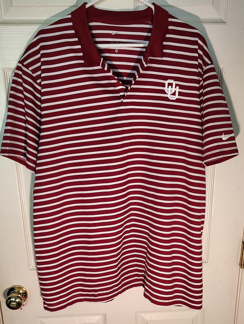 Men's Nike Dri-fit Oklahoma Sooners Crimson and White Striped Polo